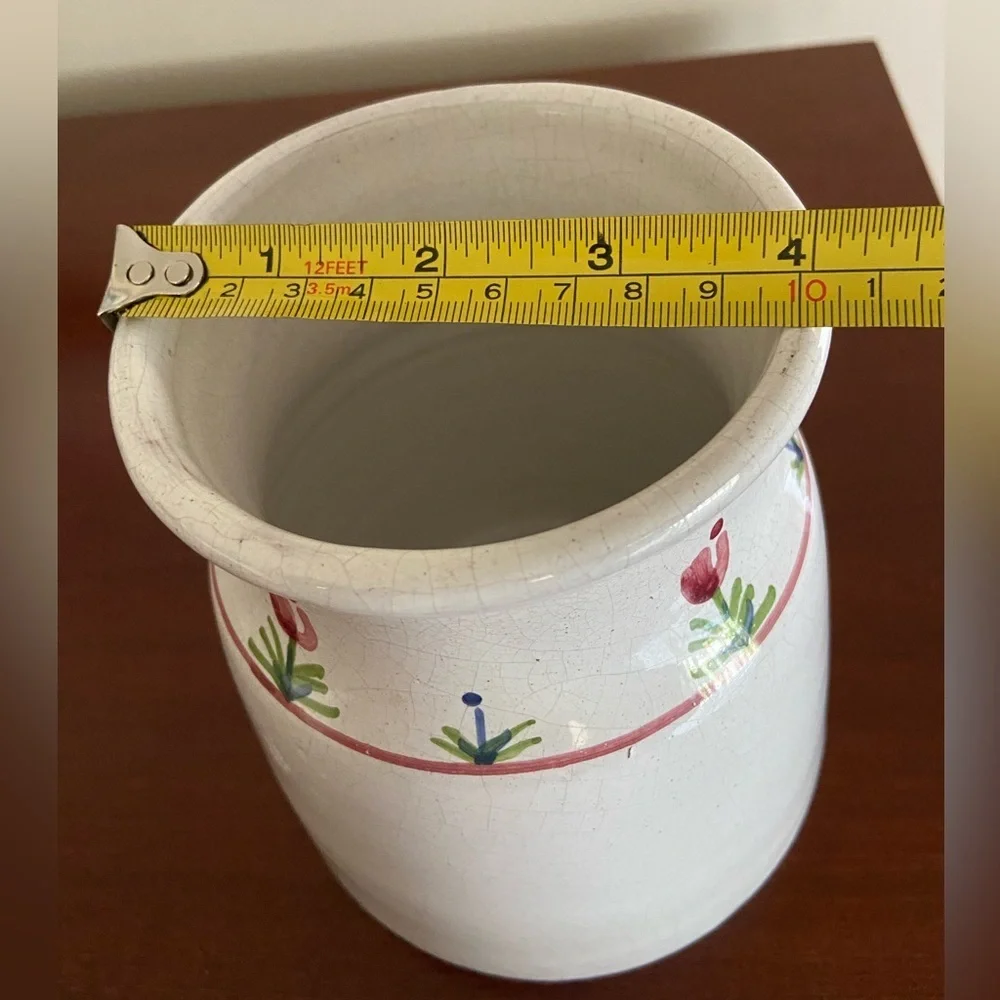 🖤 Vintage Portugal Floral Pottery spring crock hand painted MM Portugal pottery